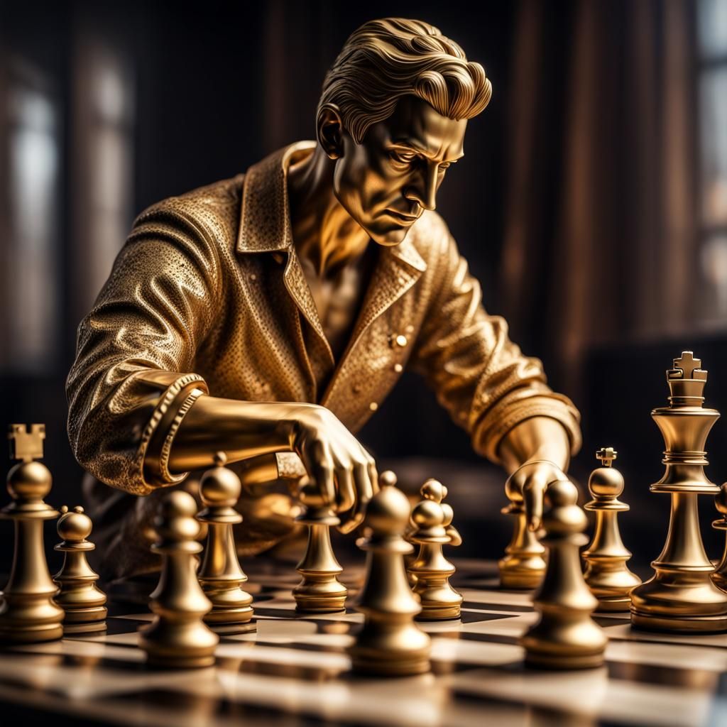 Hyperrealistic Gold Chess King Statue