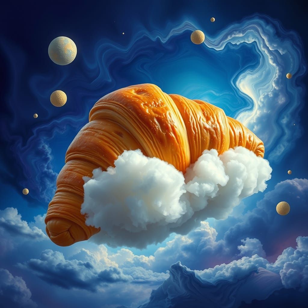 Surreal Croissant Cloudscape in Abstract Style