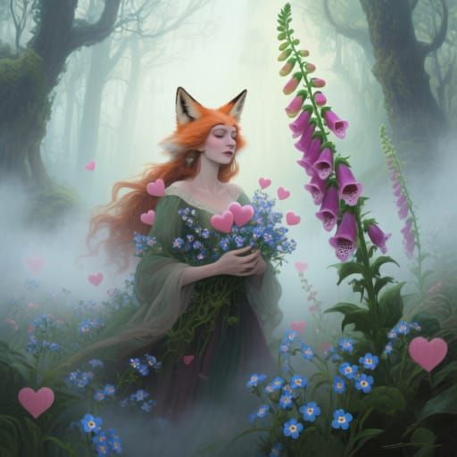 Ethereal Woman in Mystical Floral Forest