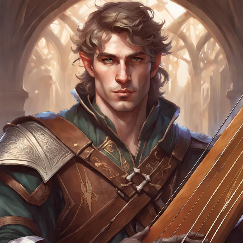 Half-Elf Bard Portrait in Detailed Fantasy Art Style