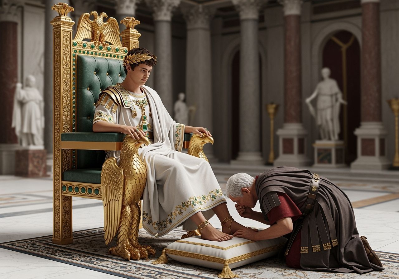 Emperor Nero on Opulent Jeweled Throne in Palace