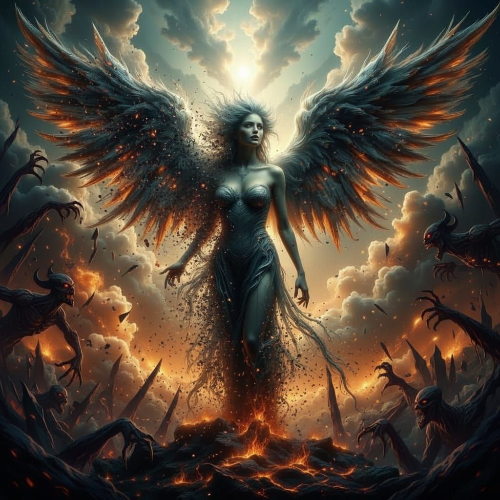 Demonic Angel in Duality: Painterly Surrealism