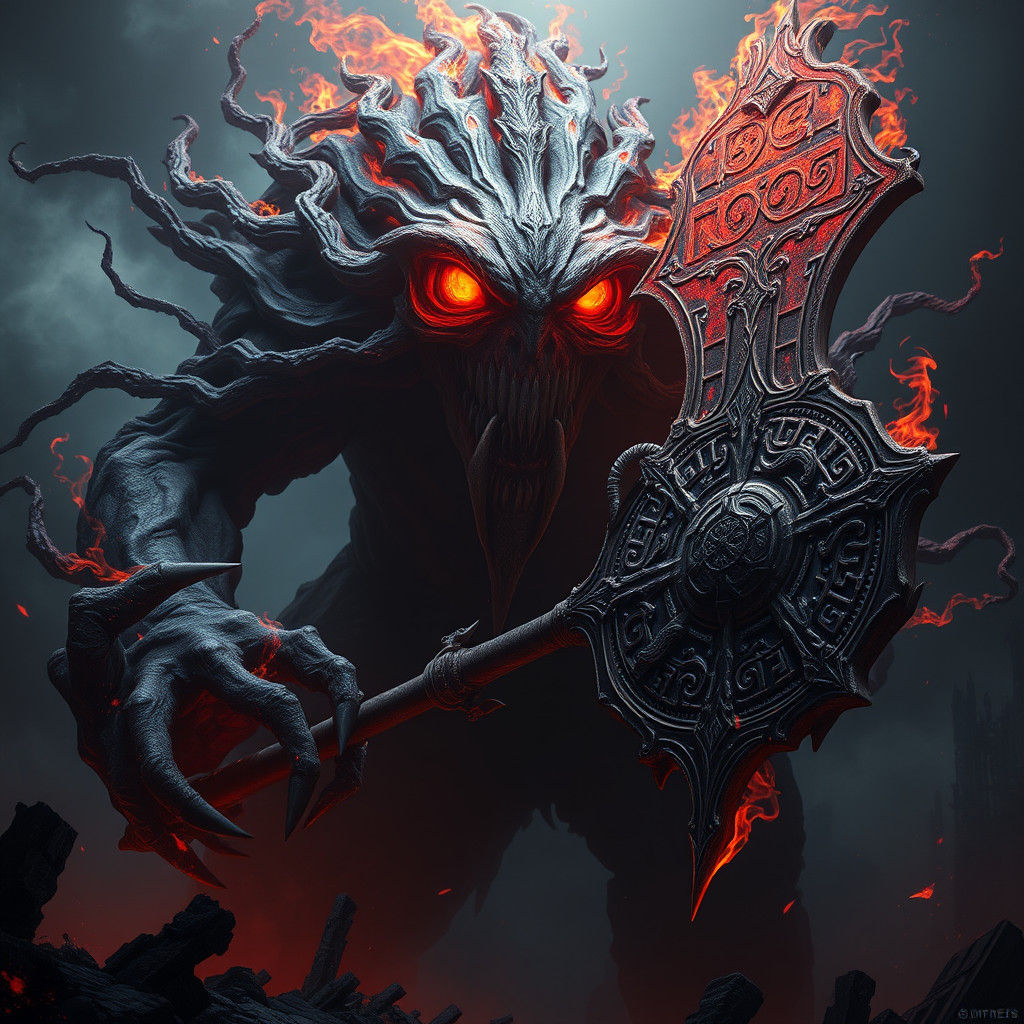 Towering Monster Grips Dark Magic Mace in Void