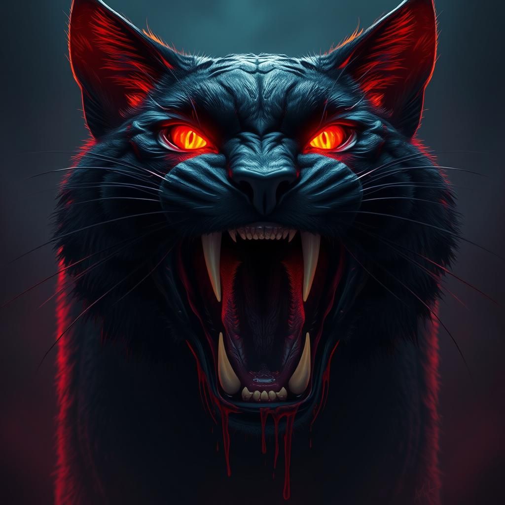 Menacing Black Cat in Dark Fantasy Style