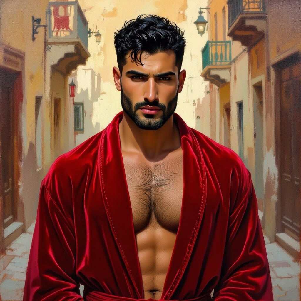 Sad Man in Velvet Robe: Impressionist Portrait