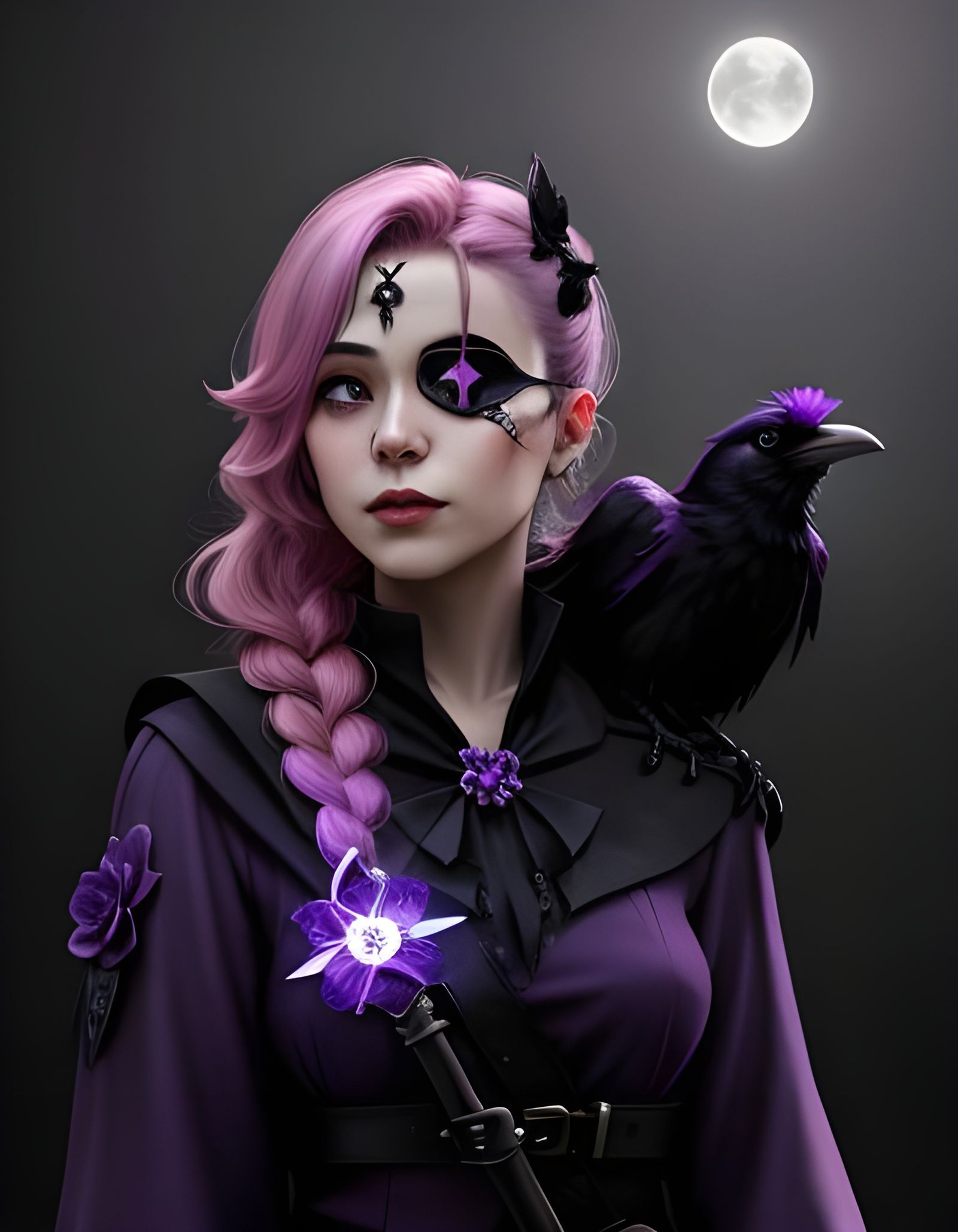 Comic Witch with Raven and Magic Lights