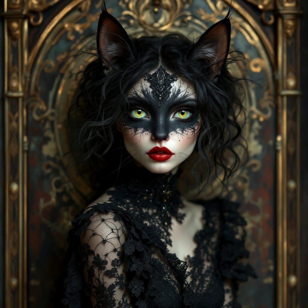 Elegant Gothic Feline Beauty in Baroque Style