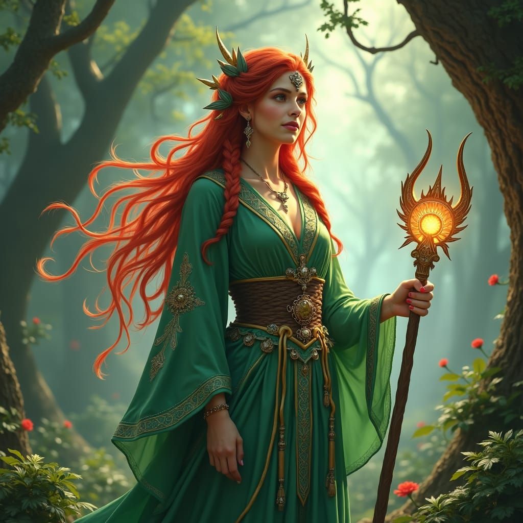 Mystical Woman in Forest, Matte Painting Aesthetic