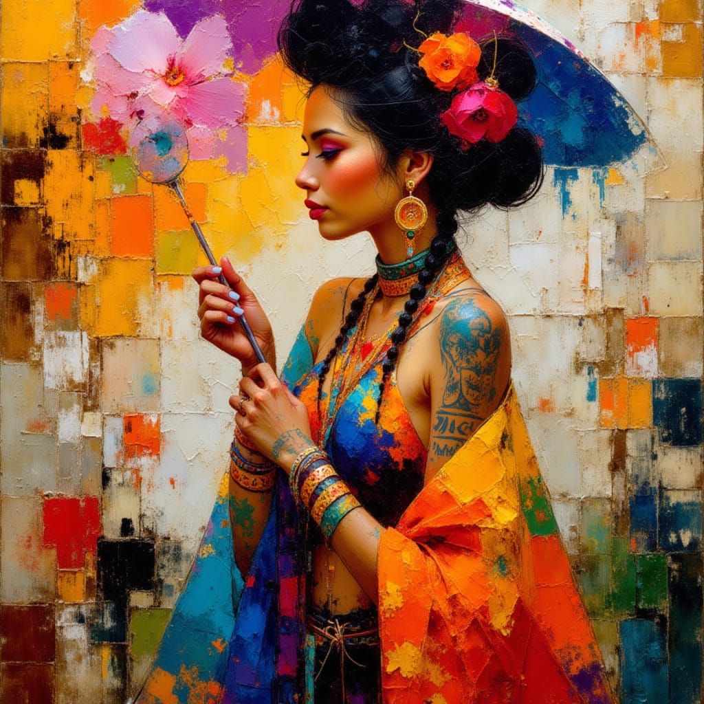 Māori Woman in Traditional Attire: Pop Art Style