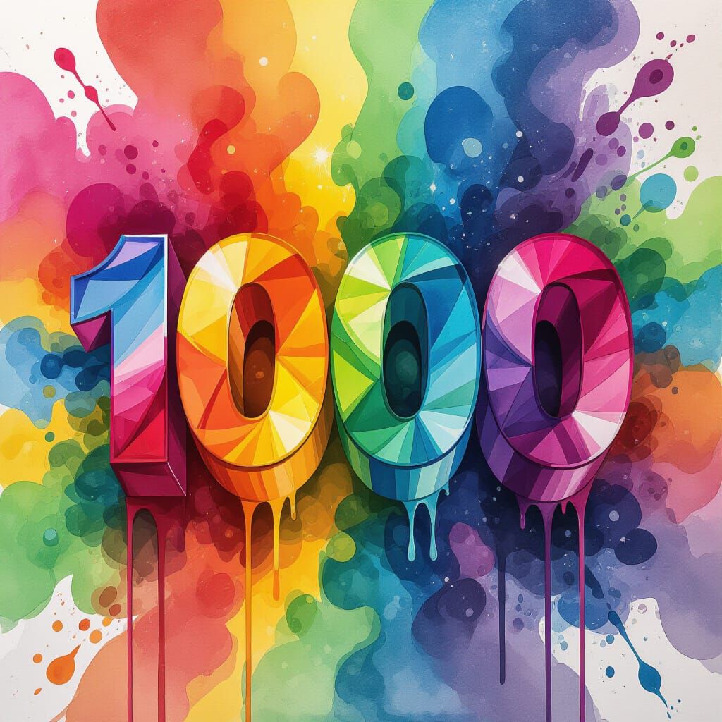 Vibrant 3D Number 1000 with Colorful Explosion