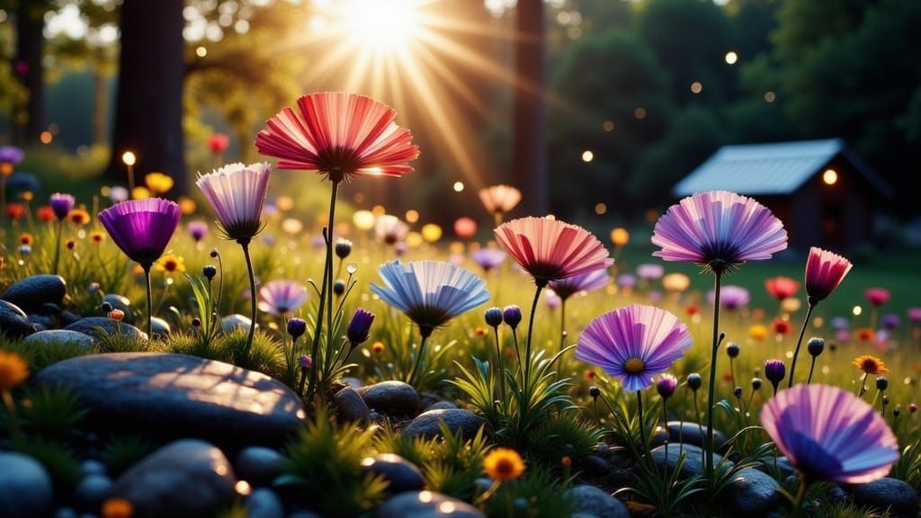 Vibrant Wildflowers Shine in Morning Dew