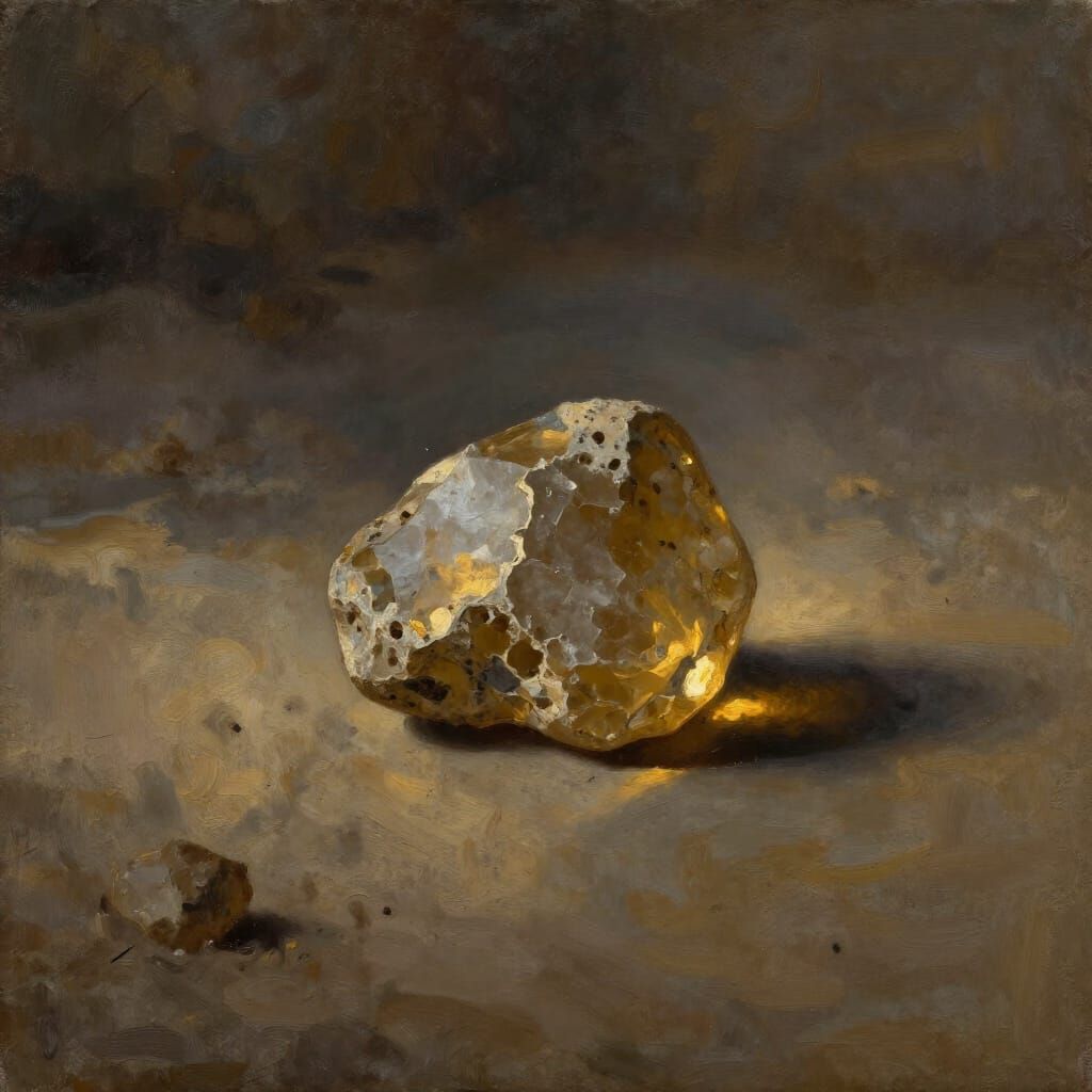 Melancholy Gemstone in Dust, Dramatic Oil Painting