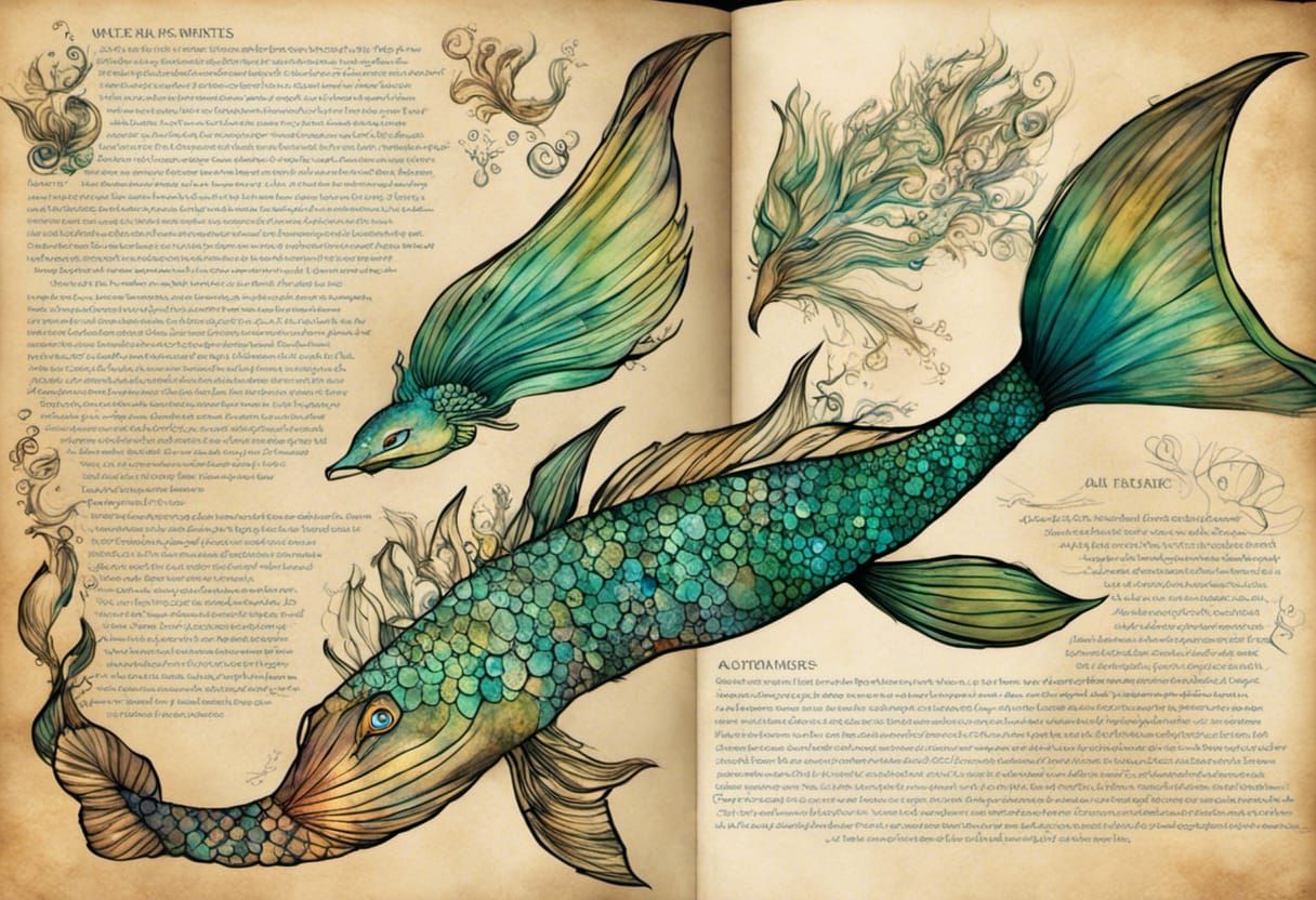 Detailed Mermaid Journal Page with Water Spirits