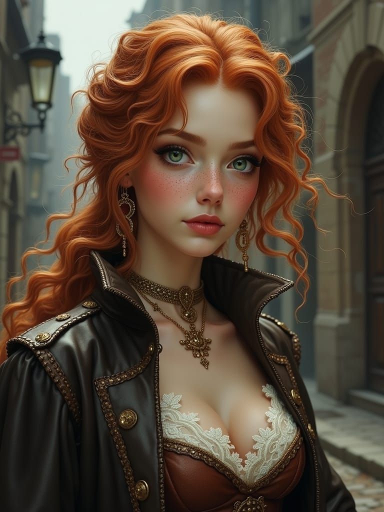 Ginger Maiden Under a Medieval Night Sky