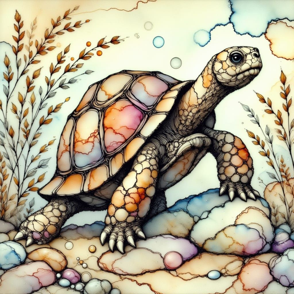 Whimsical Tortoise in Vibrant Grasslands