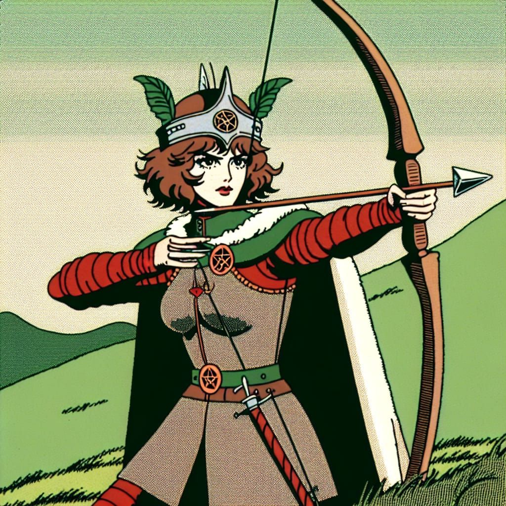 Fierce Medieval Queen Nocks Arrow on Ancient Hilltop