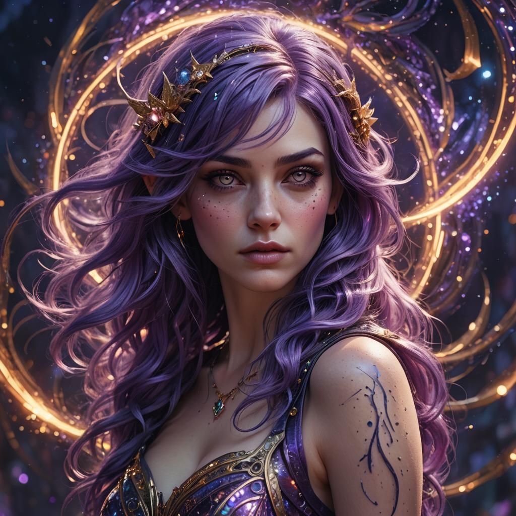 Beautiful Purple Haired Pixie in Cosmic Detail