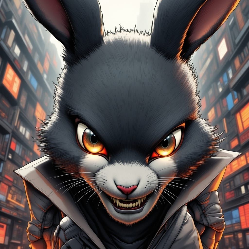 Anime Ninja Bunny Close-Up in HDR