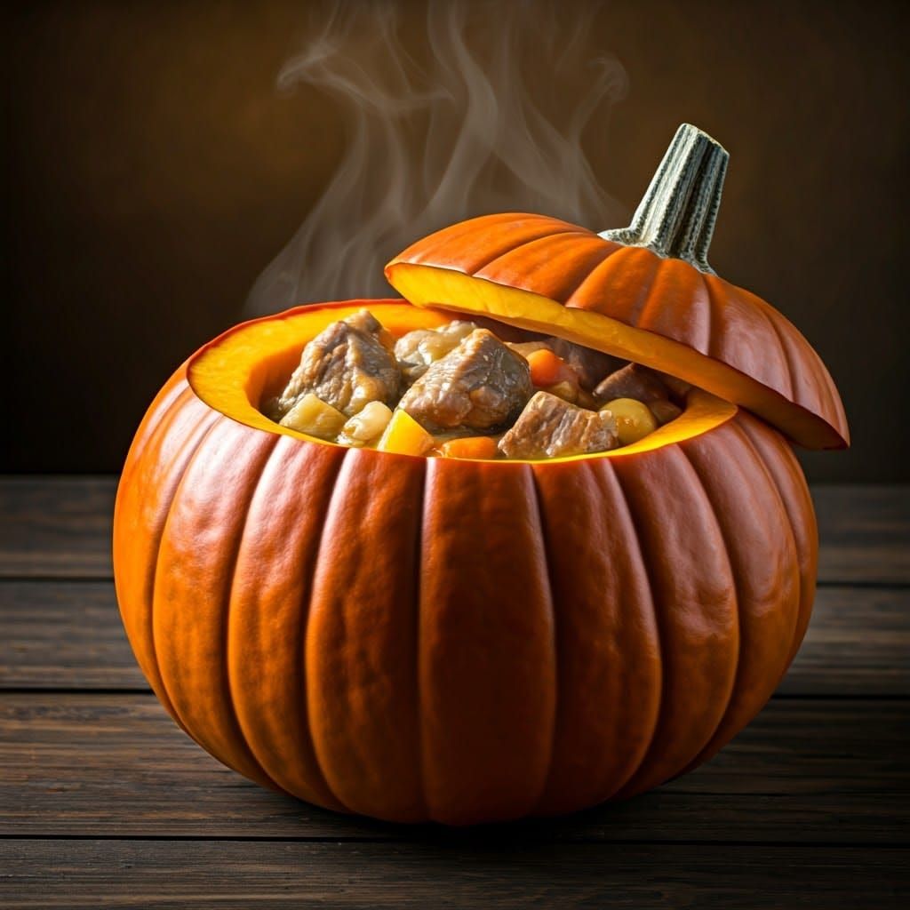 Stew Served in Pumpkin: Photorealistic Still Life