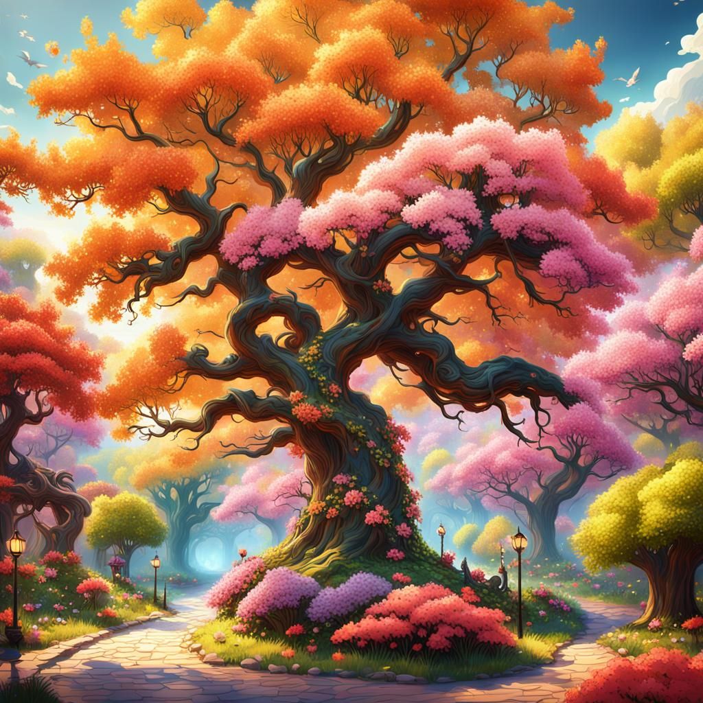 Fantastical Flowering Trees in Detailed Matte Painting