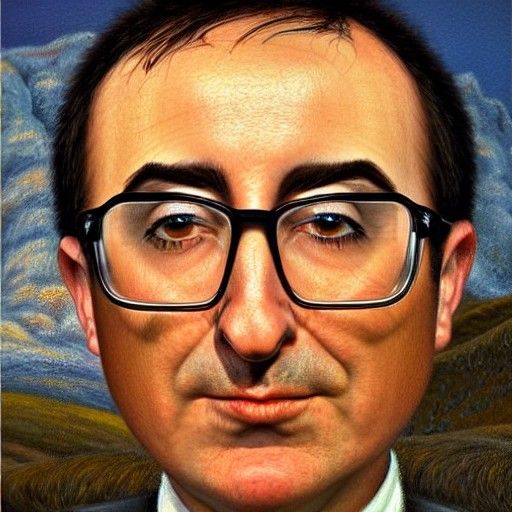 Hyperrealistic Oil Painting: John Oliver with Caterpillar Ey...