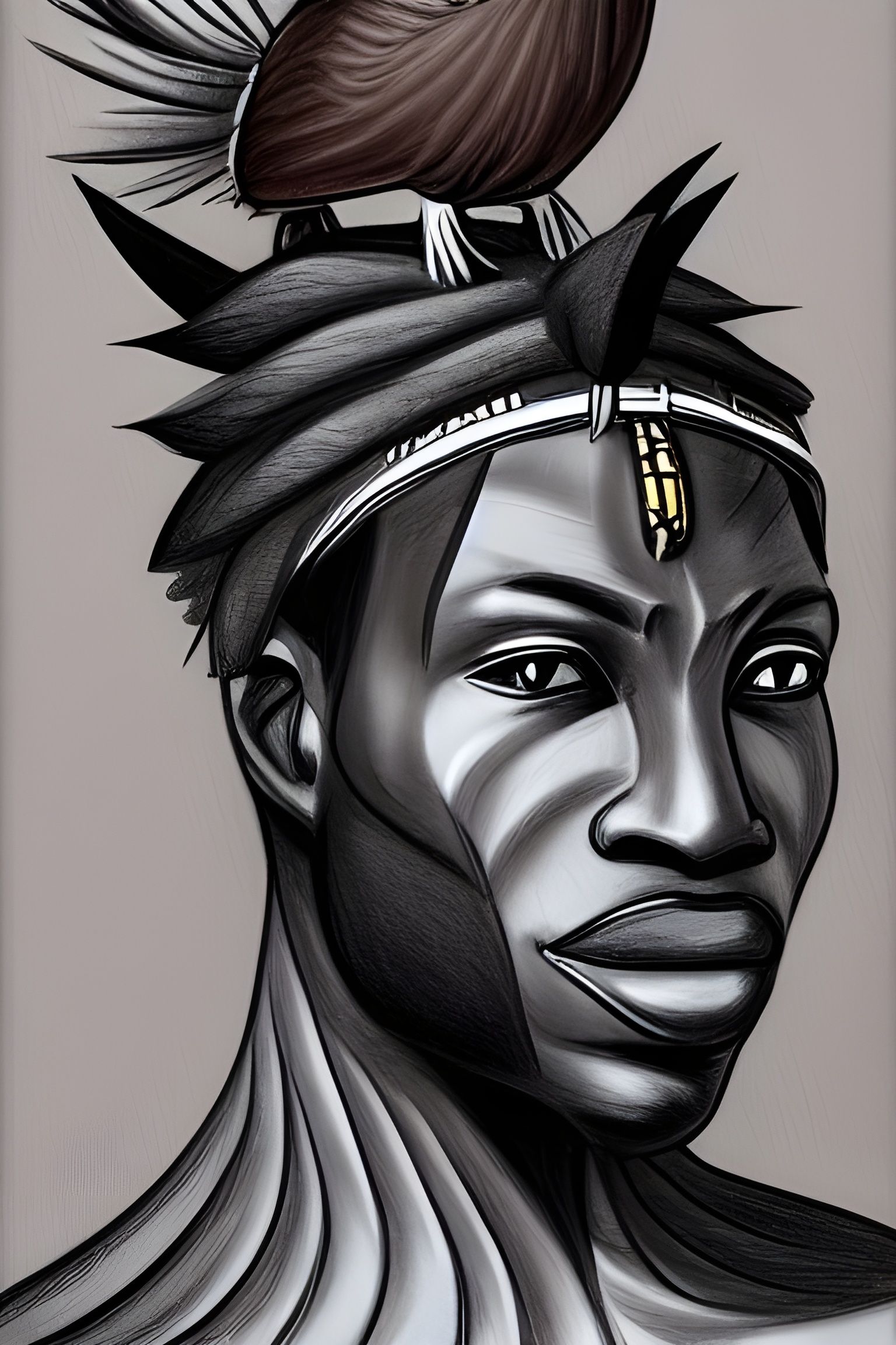 Afrofuturistic Drawing of Man and Bird, Concept Art