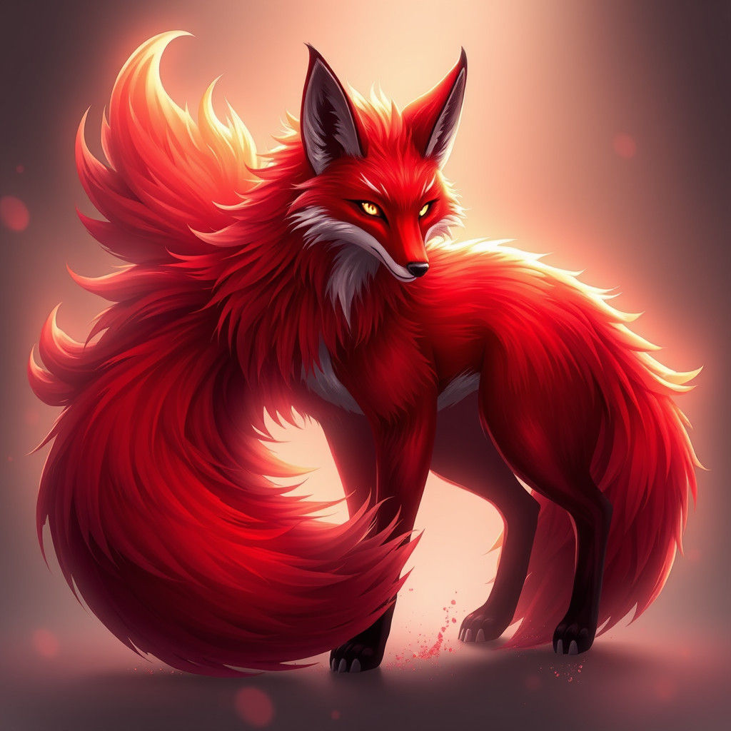 Majestic Red Nine-Tailed Fox in 3D Anime Art