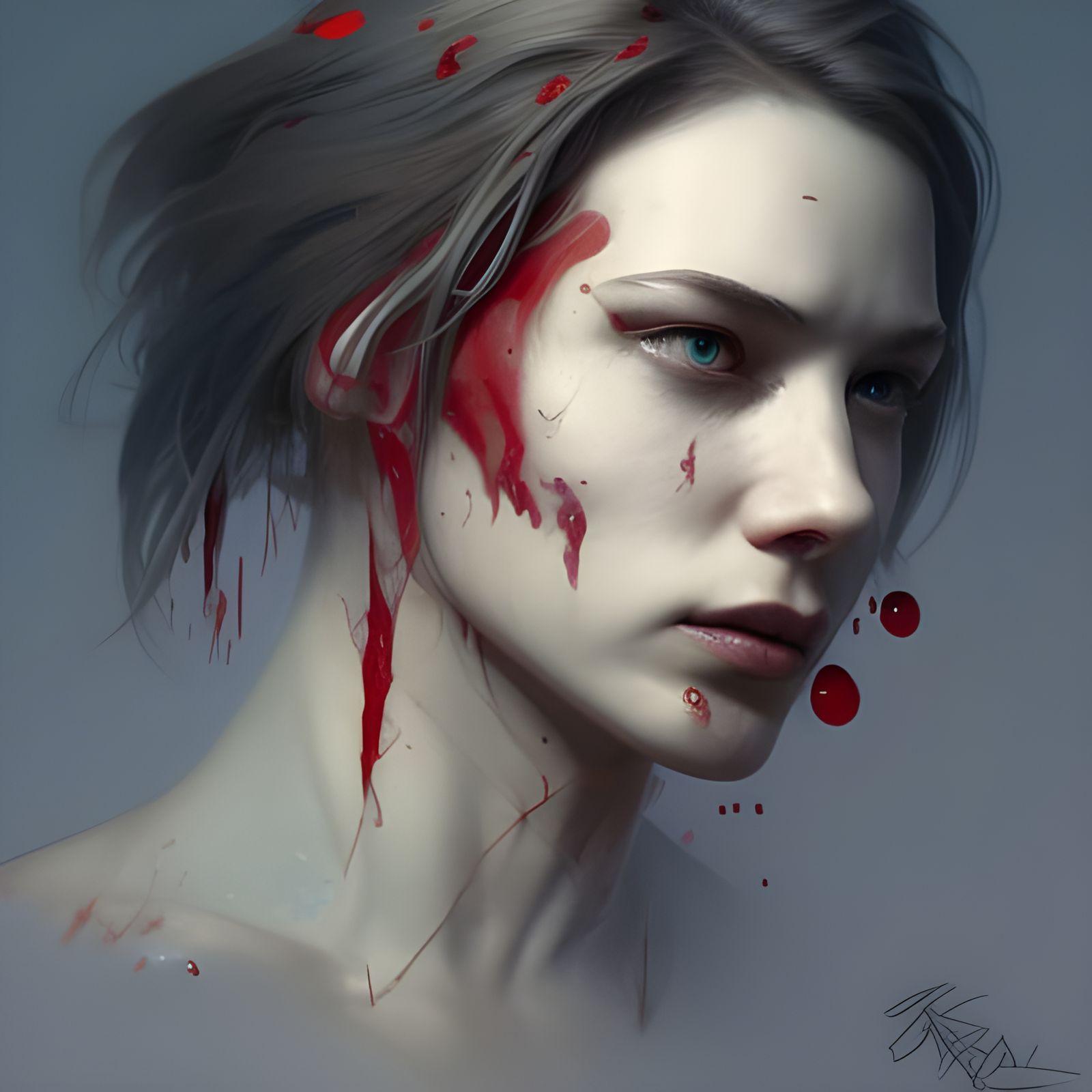 Intricate Portrait with Blood, Hyperdetailed Digital Art