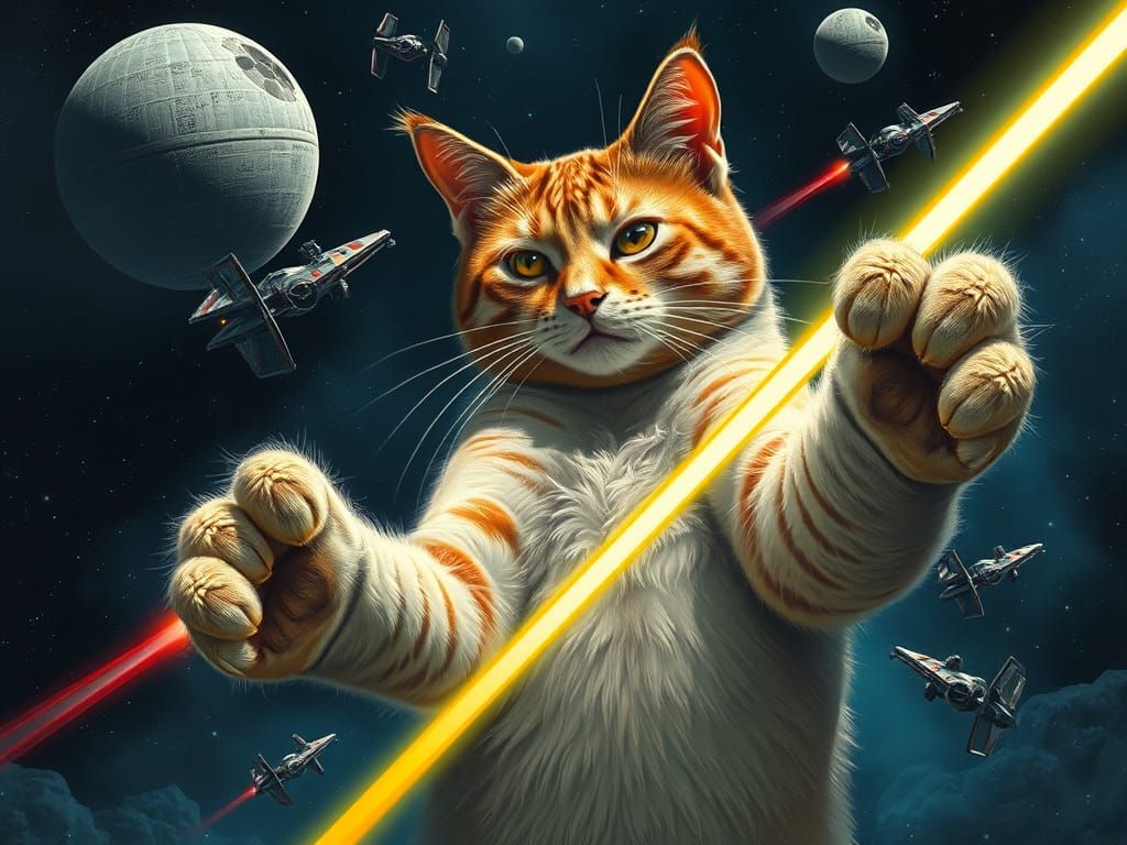 Giant Cat Swats Death Star in Space