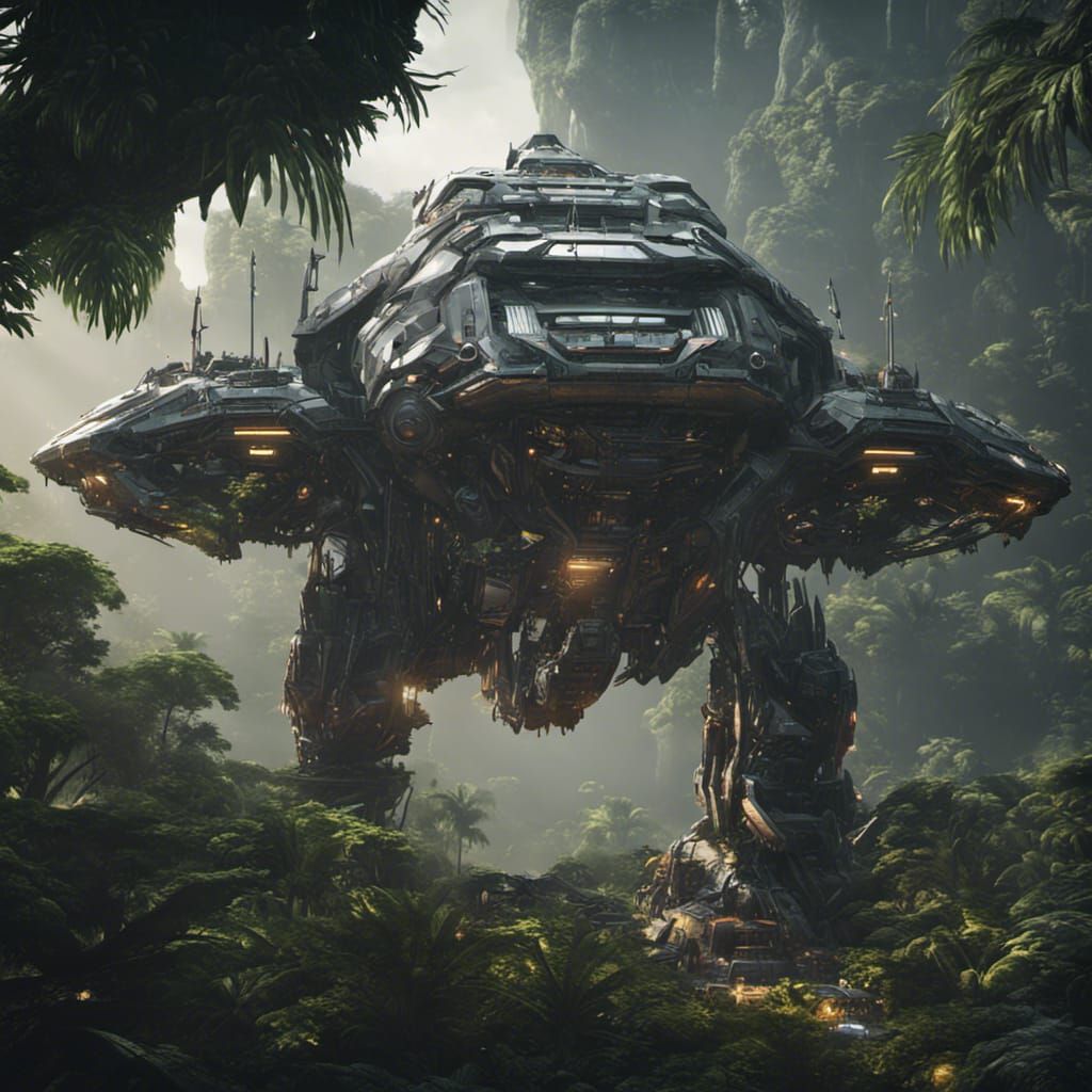 Giant Starship Departs Jungle World: Sci-Fi Cinematic
