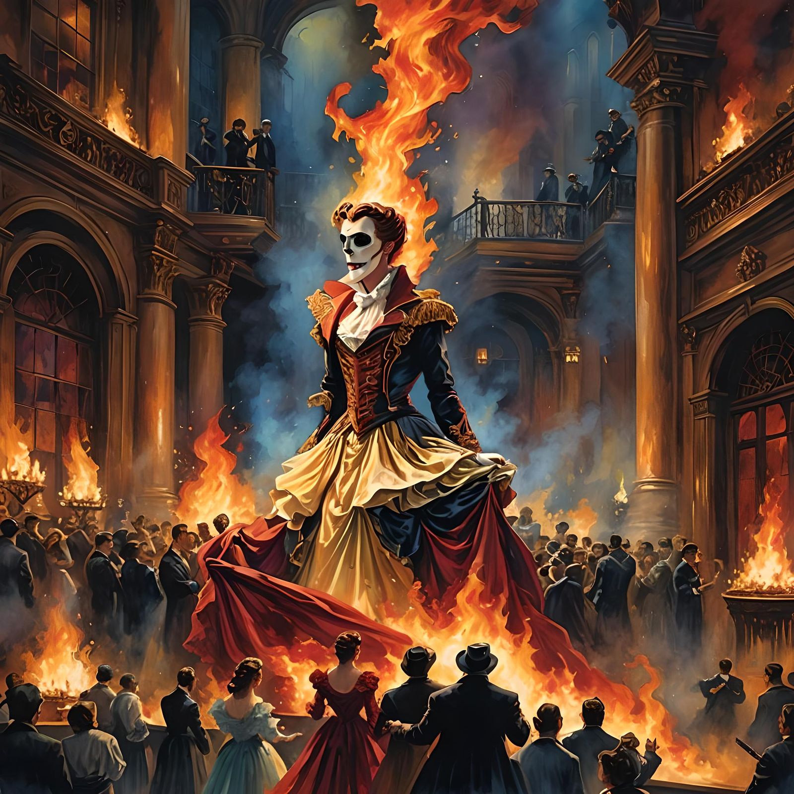 Phantom of the Opera in Fiery Watercolor Style