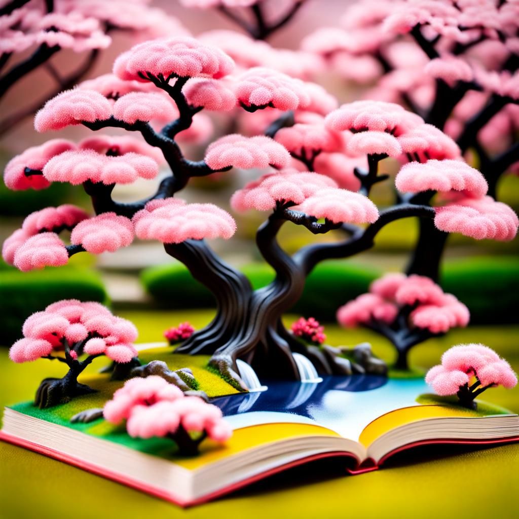 Sakura Trees in Oriental Garden Pop-Up Book