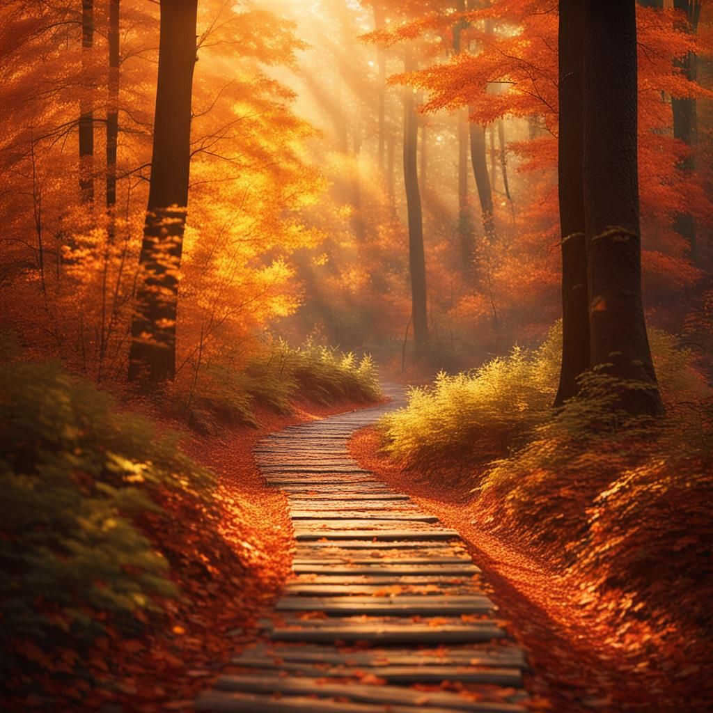 Autumn Forest Path in Golden Hour Light