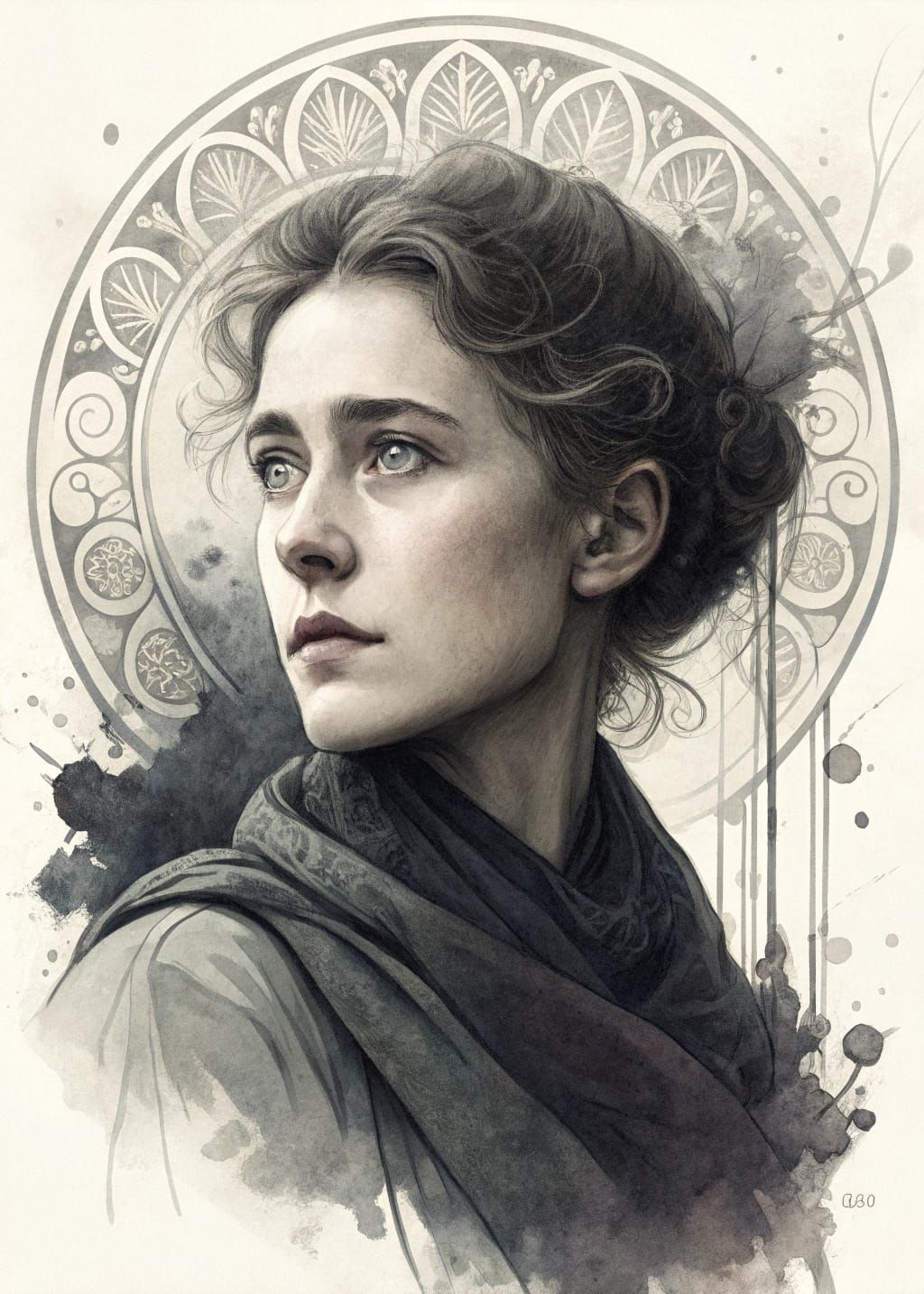 STYLE: "In the style of Käthe Kollwitz + Alphonse Maria Much...