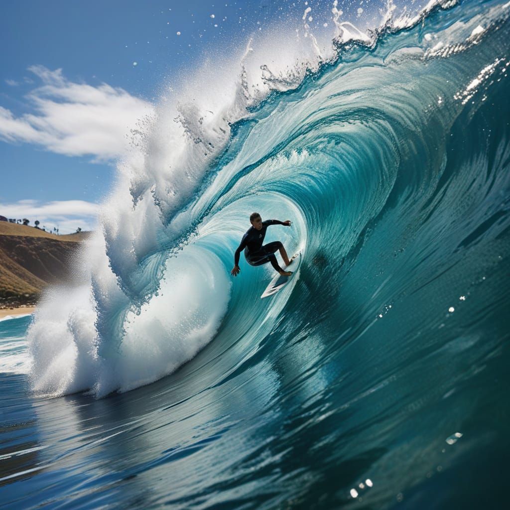 Turquoise Tidal Surge: A Dynamic Surf Scene