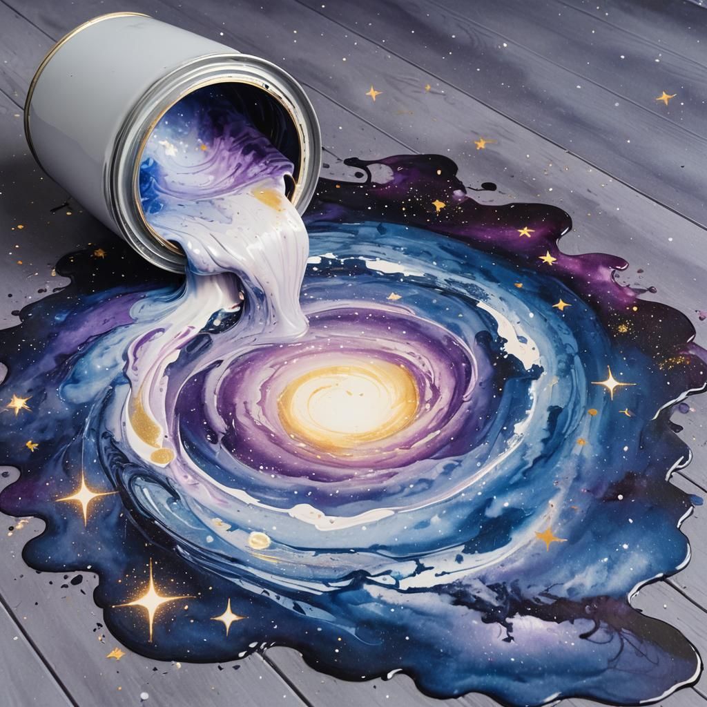 Cosmic Night Sky Spill: Expressionistic Ink Painting