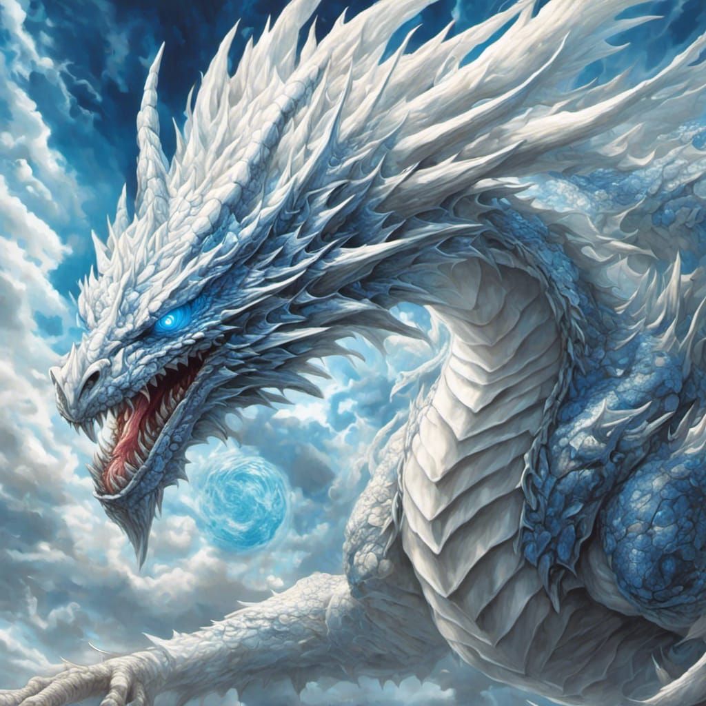 Hyperrealistic Blue-Eyed White Dragon Portrait