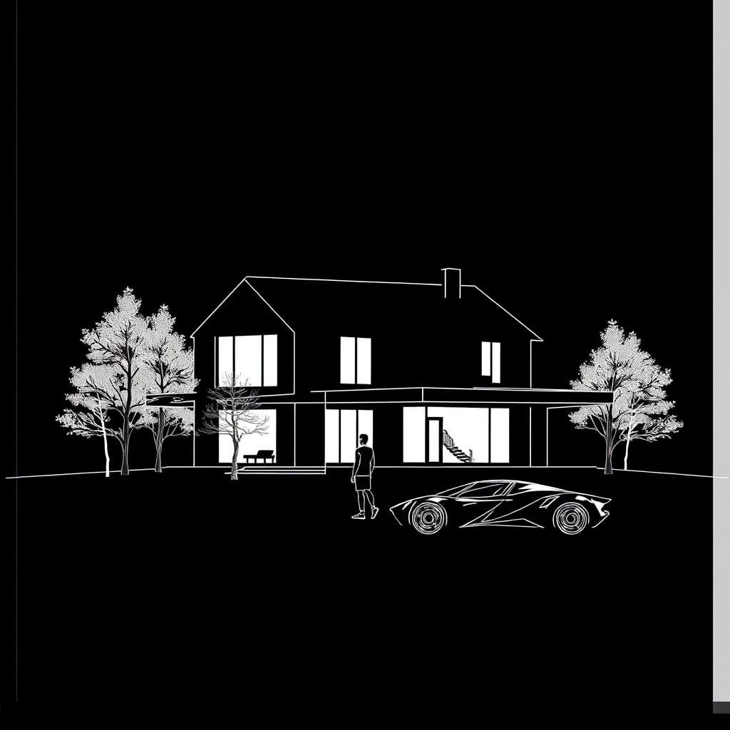 Futuristic Country House Silhouette in High-Tech Style