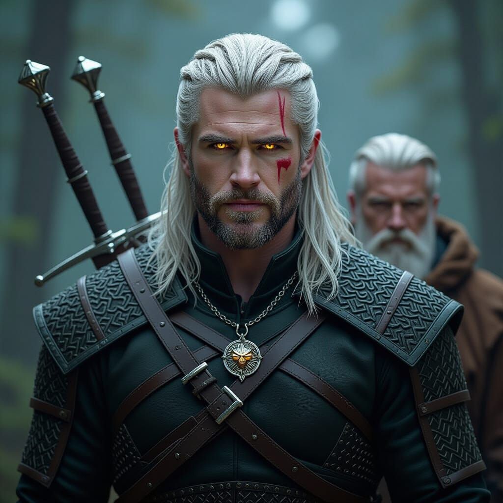 Geralt and Vesemir in Dark Fantasy Style