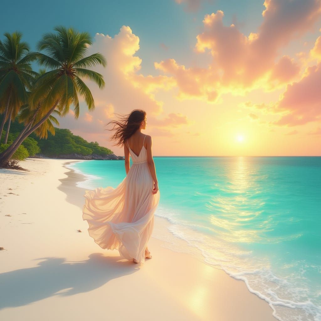 Maldives Sunrise: Serene Beach Scene in Impressionist Style