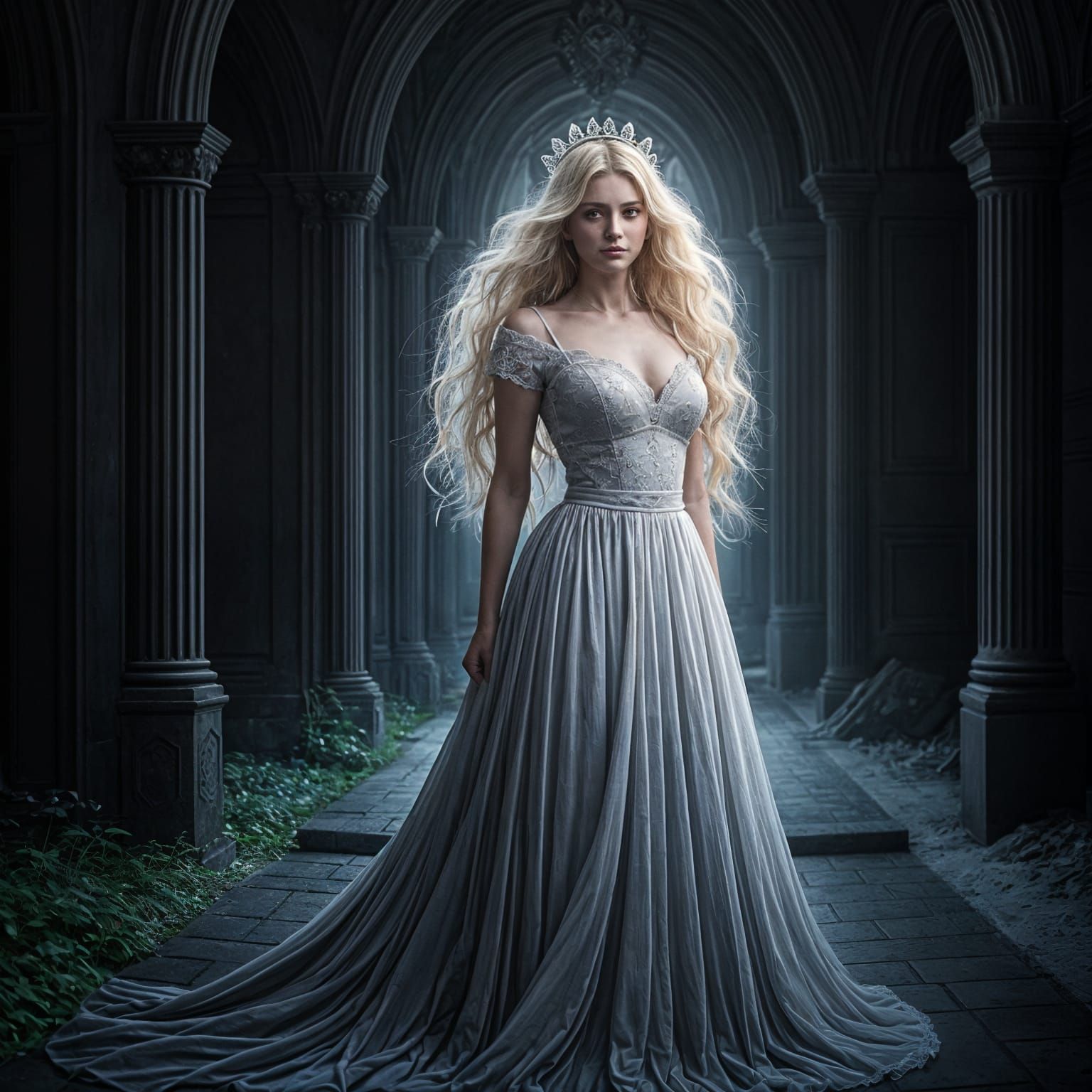 Silver King and Blonde Queen in Moonlit Garden