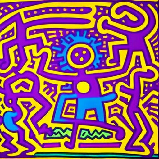 Vibrant Pop Art Drawing in Haring Style