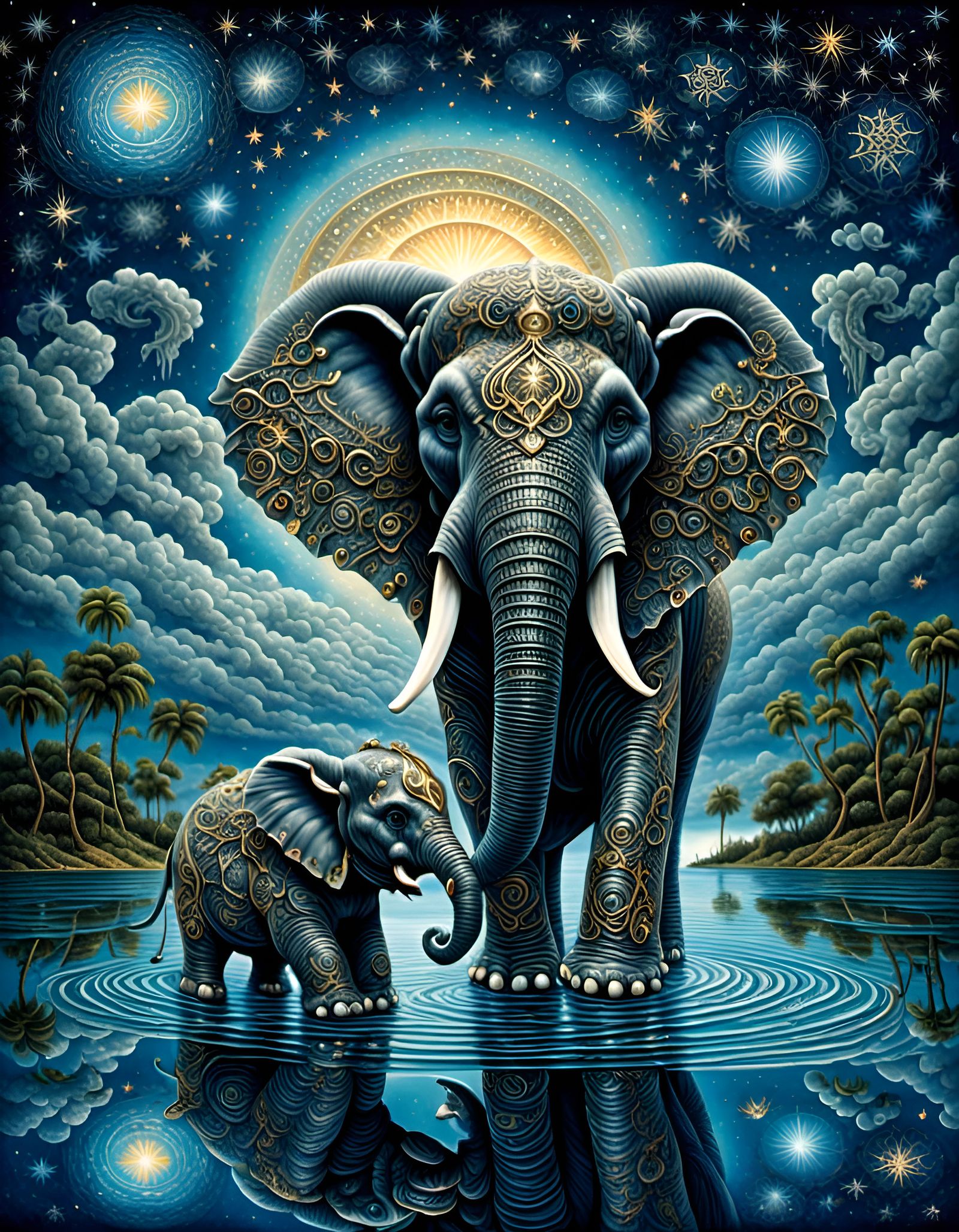 Elephants at Cosmic Lake, Haeckel Style
