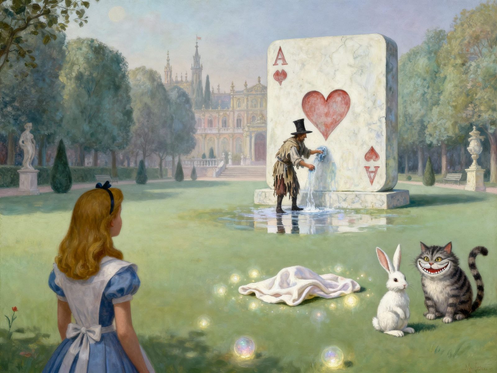 Surreal Magician Washing Ace of Hearts Sculpture in Royal Pa...