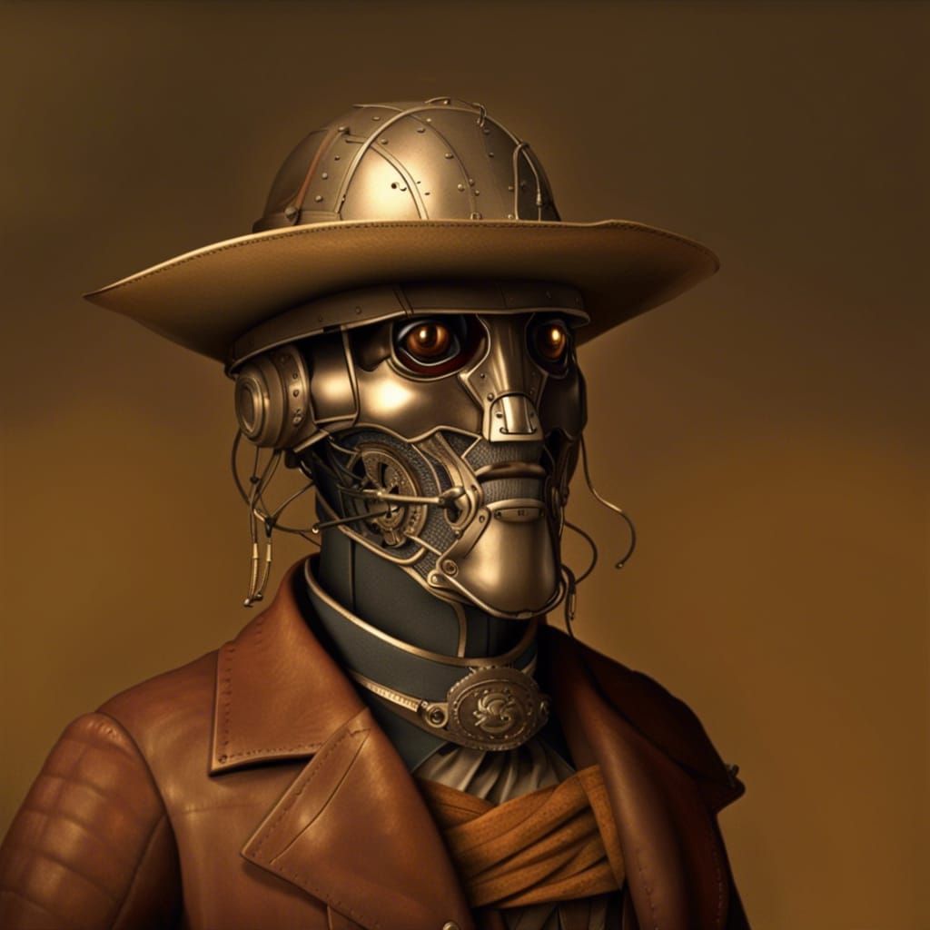 Robot in Old West Clothing: Antique Portrait