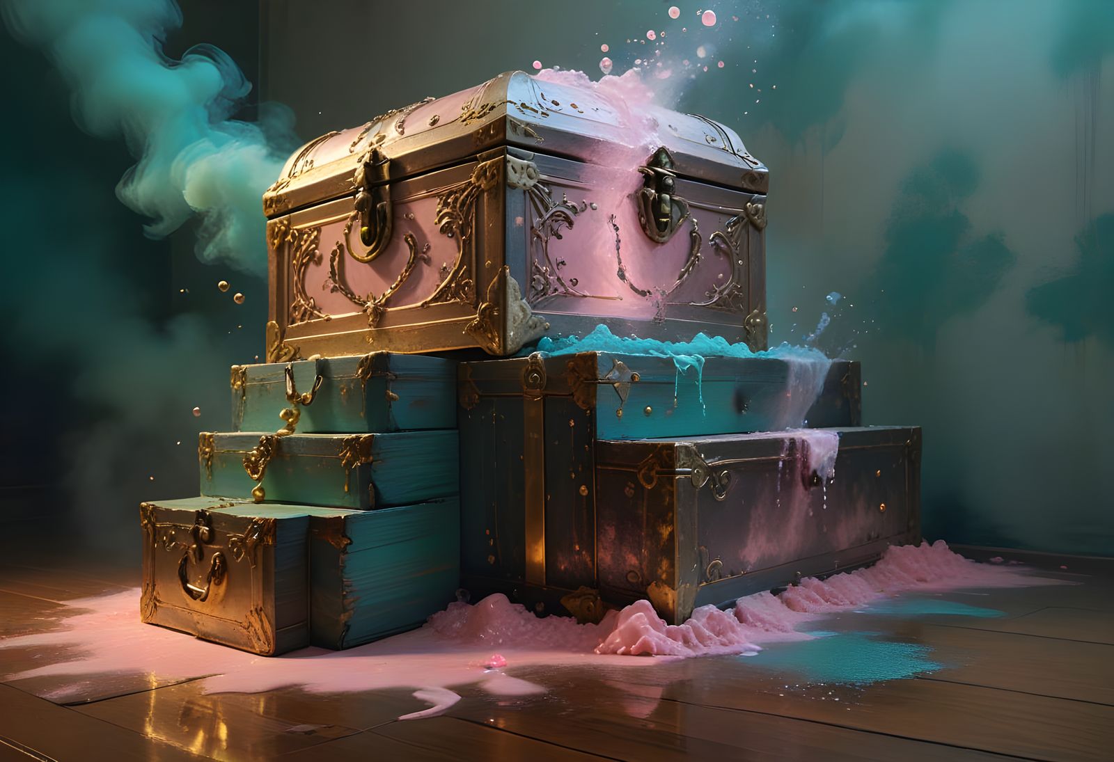 Magnificent Treasure Chest in Shadow-Light, Sumi-e Style