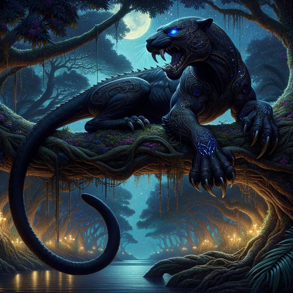 Dark Fantasy Jungle Ambush in Art Nouveau Style