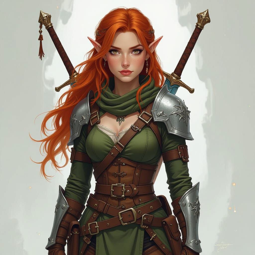 Ginger-Haired Elf Warrior with Dual Swords