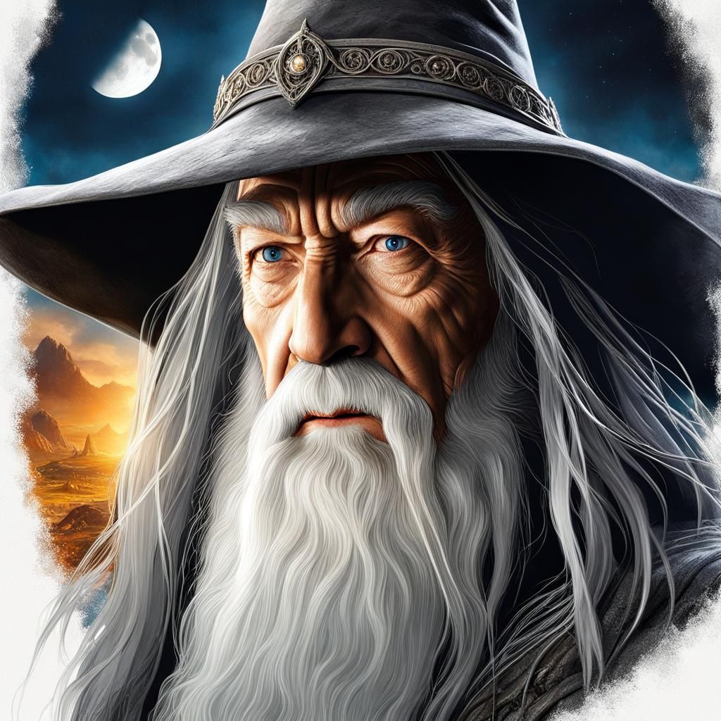 Gandalf Portrait in Moonlight, Fantasy Art