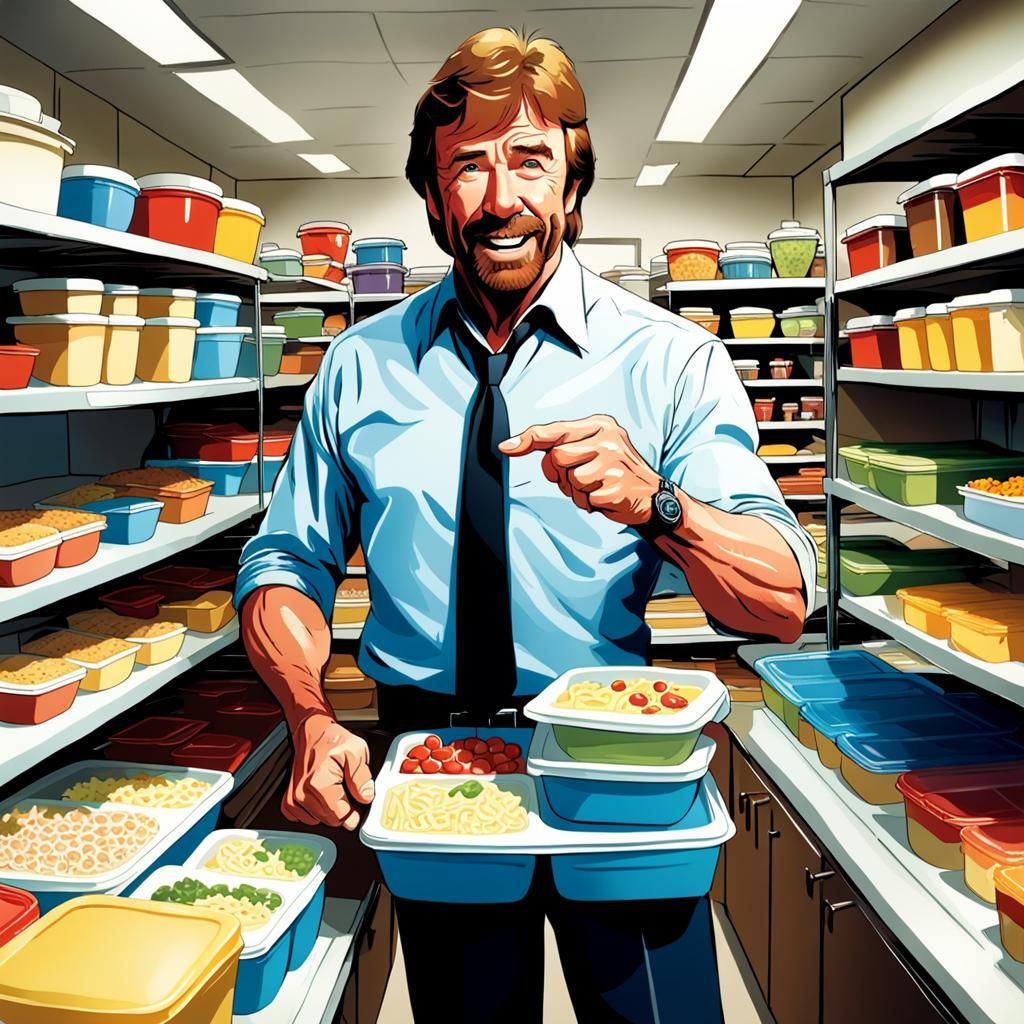 Chuck Norris as Tupperware  salesman hosting a Tupperware pa...